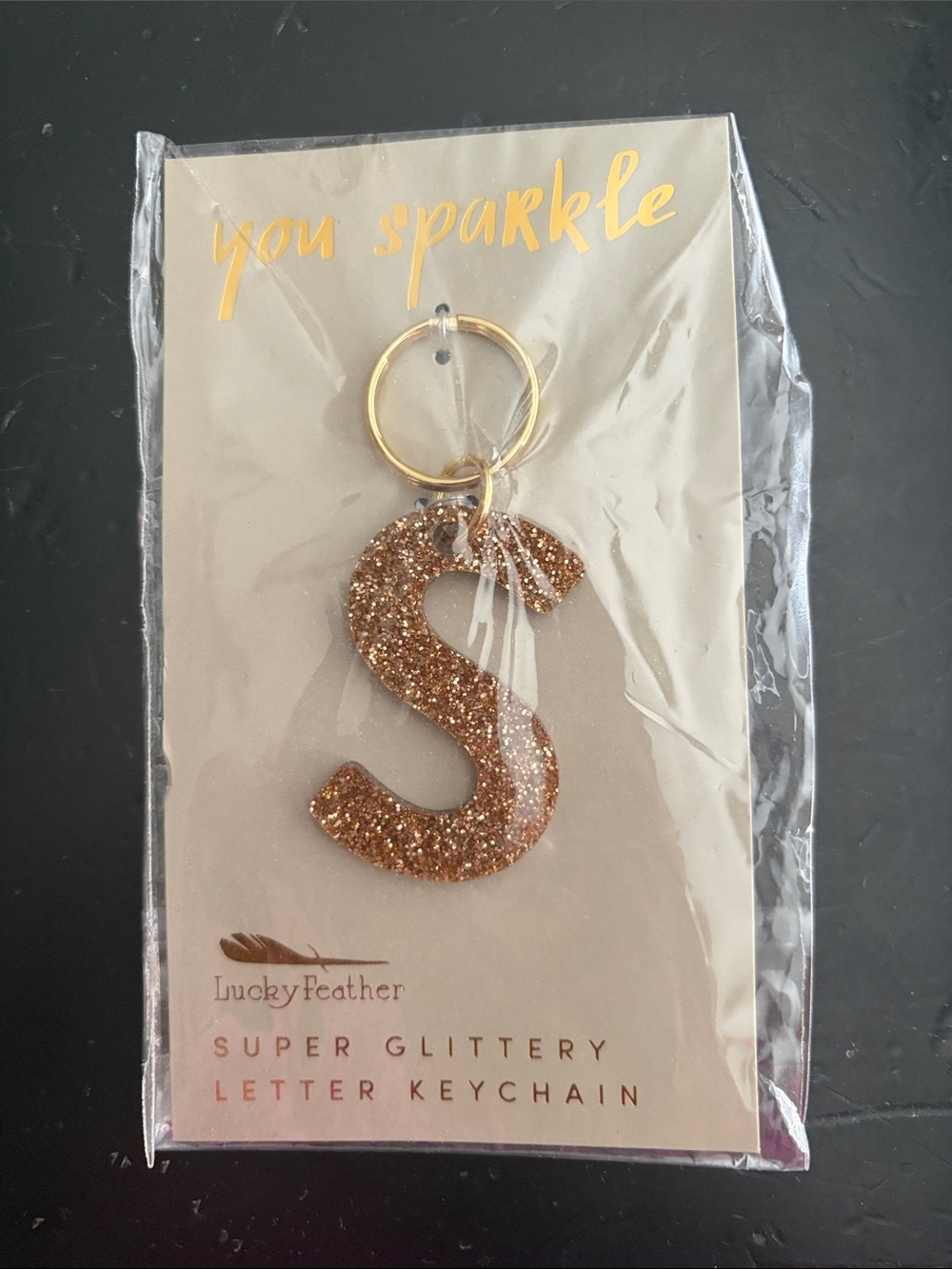 Gold Glitter 'S' Letter Keychain by LuckyFeather